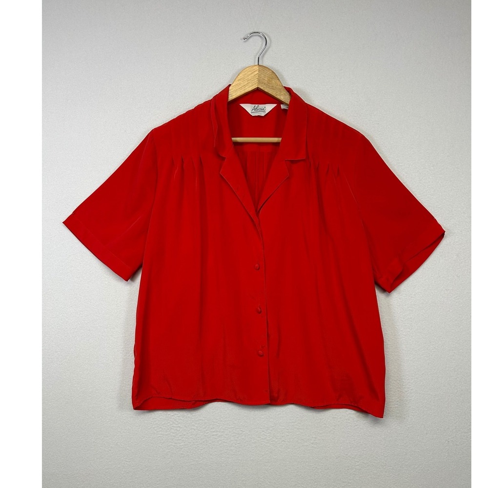 Retro Office Alicia Womens Size 16 Red‎ Short Sleeve Pleated Button Up Blouse